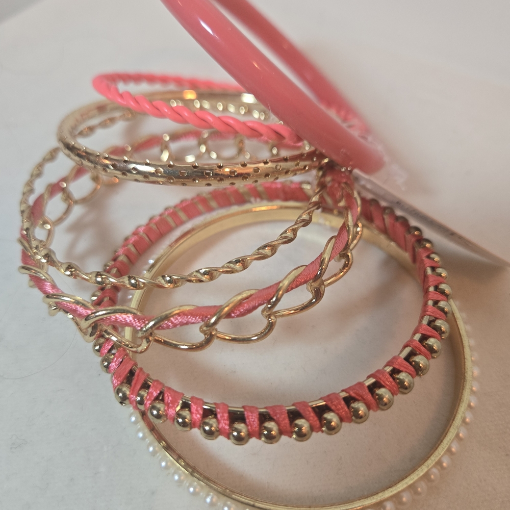 Set Of 8 Pink and Gold Bangle Set - Picture 6 of 6